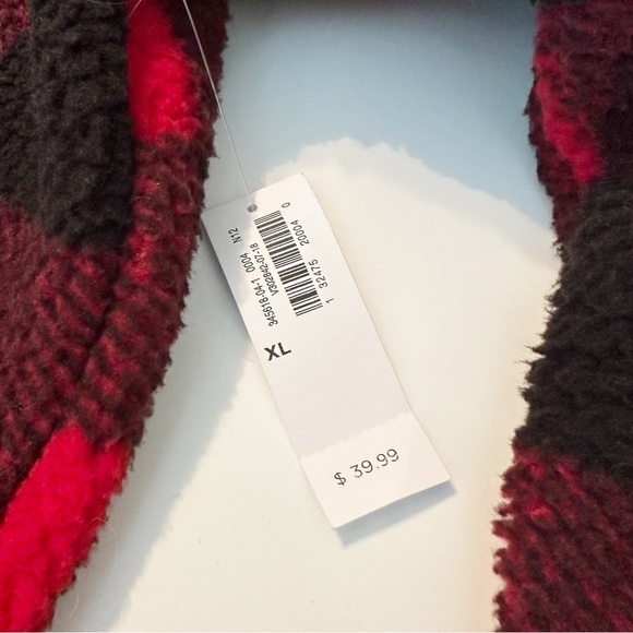 Old Navy Sherpa Buffalo Plaid Red Black 1/4 Zip Pullover NWT - XL - Picture 6 of 12